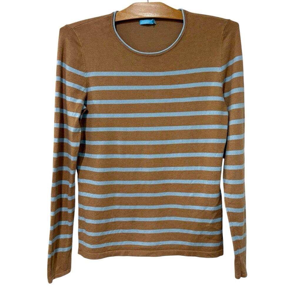 J. McLaughlin | Sweater Long Sleeve Striped Tan Preppy Minimalist- Size Small